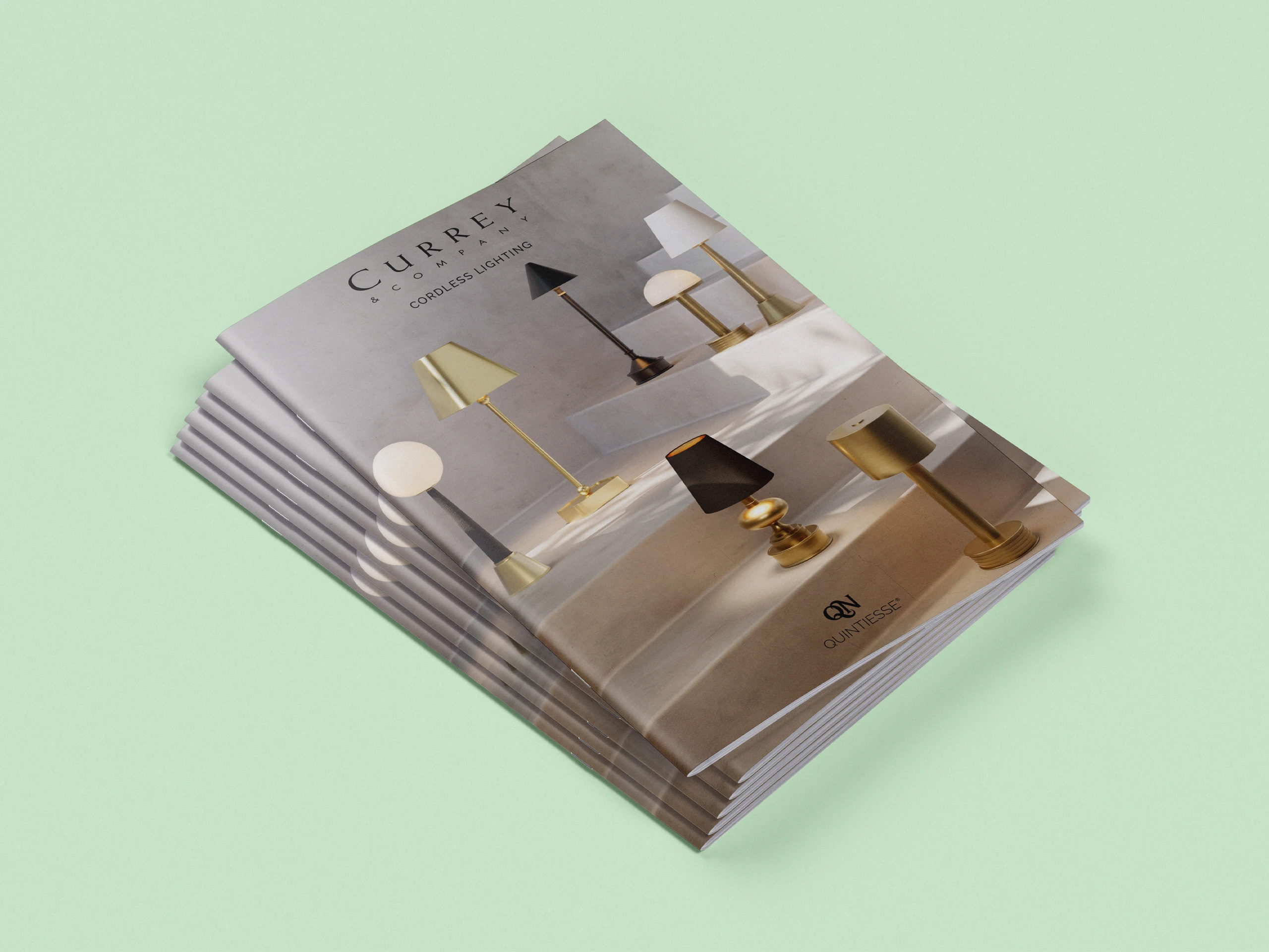 A bespoke sized Saddle Stitch brochure for Currey & company.