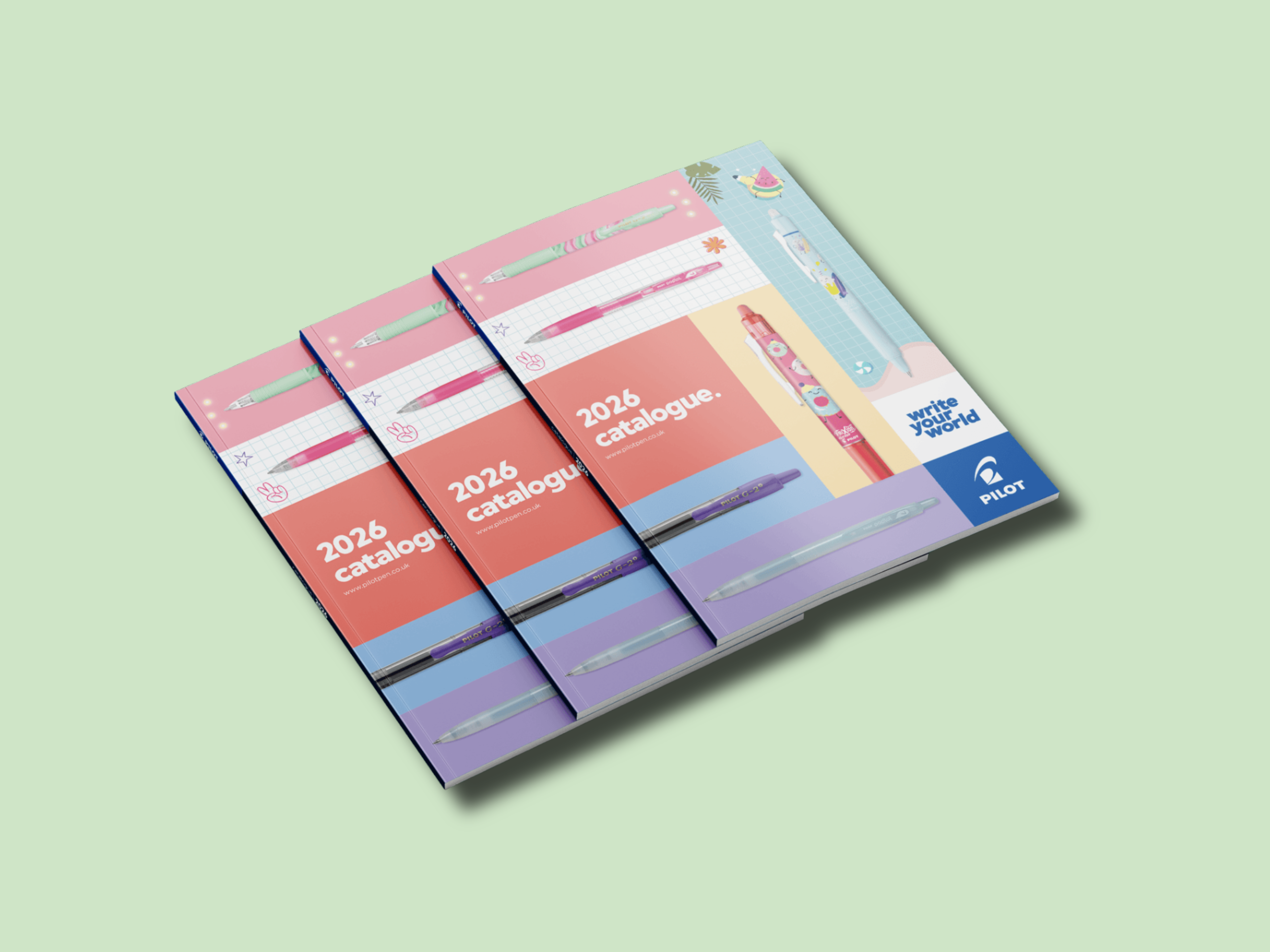 A mock-up showing the Pilot 2026 perfect bound catalogue.